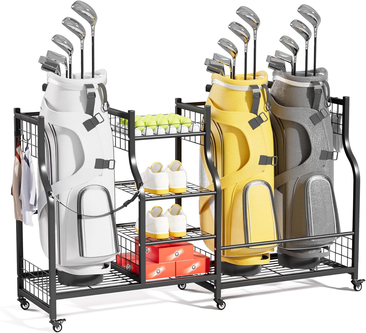 Golf Equipment Holder - ゴルフバッグ収納ラックオーガナイザー 高耐久ゴルフバッグホルダースタンド ガレージ用機器収納ラック スポーツギアディスプレイスタンド 壁掛けオーガナイザー ブラック