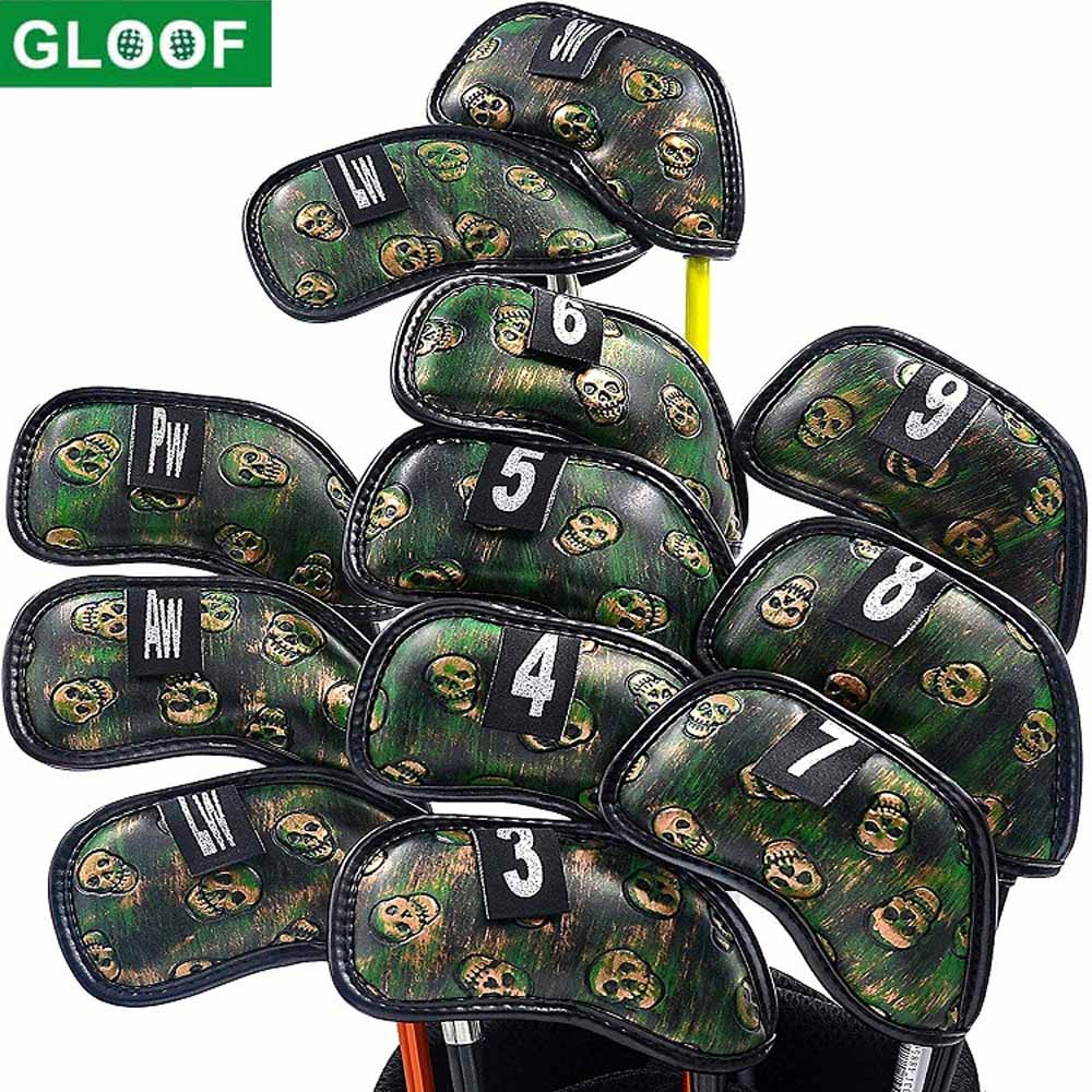 Golf Club Iron Set - 12個入り スカル柄 ゴルフアイアンヘッドカバーセット、3-9 PW AW SW