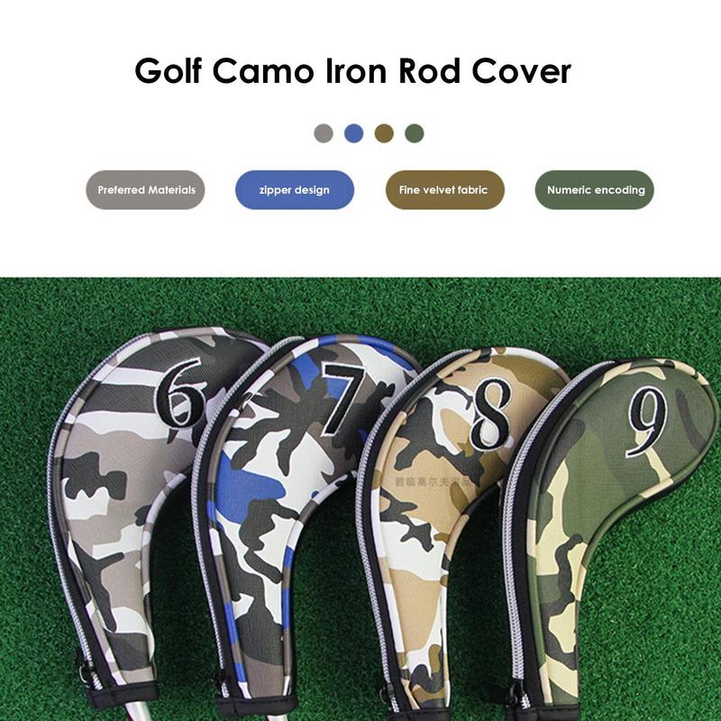 Golf Club Iron Set - レザーゴルフクラブカバー,カモフラージュヘッドカバー,防水,ハイブリッドカバー,ユニセックス,4色