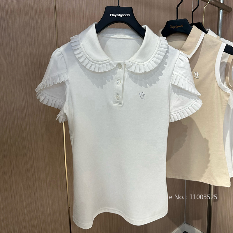 Golf Equipment Korea - 女性用半袖ゴルフシャツ、スリムで速乾性のトップス、プリーツテニスジャージ、エレガントな韓国の服、フリル、2022